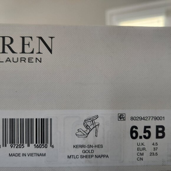 Ralph Lauren Leather " Kerri" Gold Sheep Nappa Heeled Sandals. NIB. Size various - Picture 2 of 12